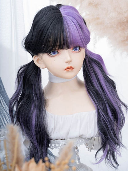 PurpleBlack With Wig 74CM Bangs Length Wavy Air Split Color