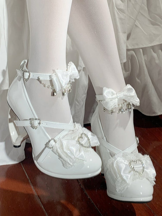 White Heel Hime Ornate Lolita - Heels Heart PU
