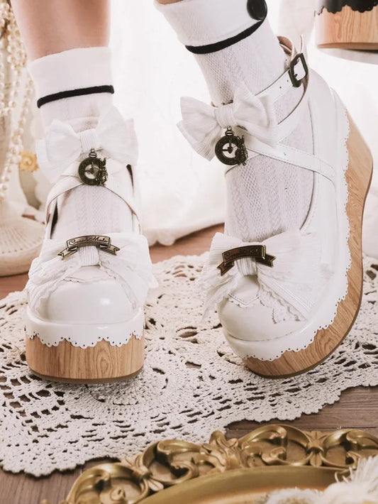 Plateau Weiß Uhr Süße Akzente Charm Toe - Schuhe Schleife Rund
