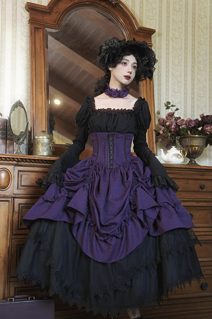 Lolita Purple Waist Under Drawstring Boned Bust Gothic High Skirt