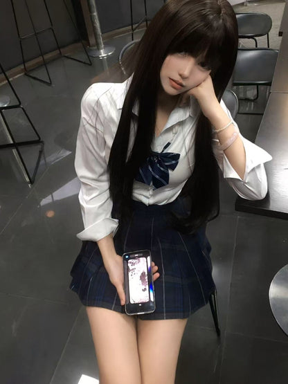 Lange Version Weiß Stil Ärmel JK Shirt Uniform Preppy