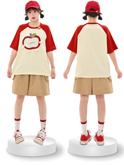 Shorts Khaki Elastic Waist Straight-Leg Cargo