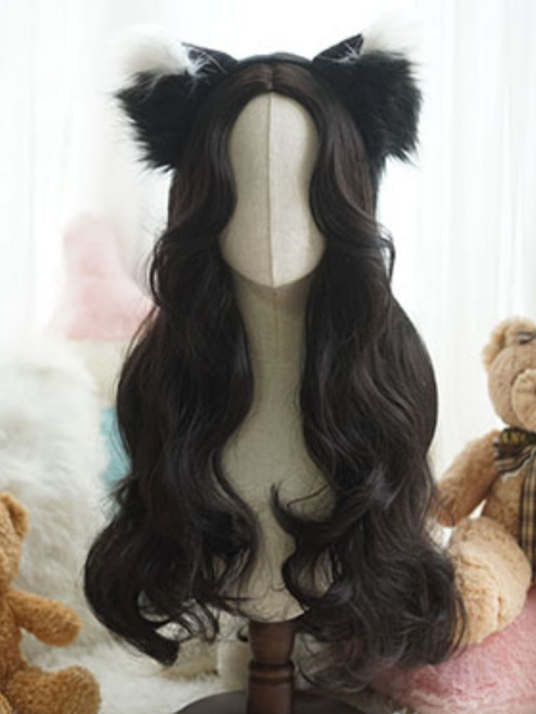 Black Waist Length Wavy Wig With Curtain Bangs