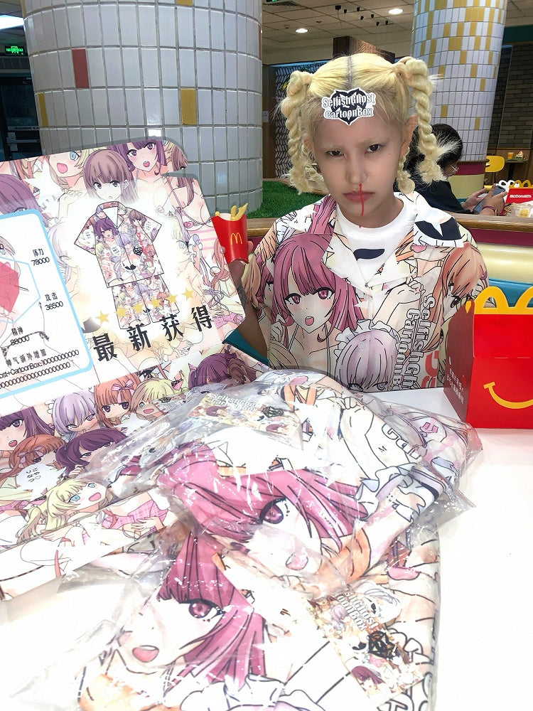 Colorful Cartoon Set Print Pajamas