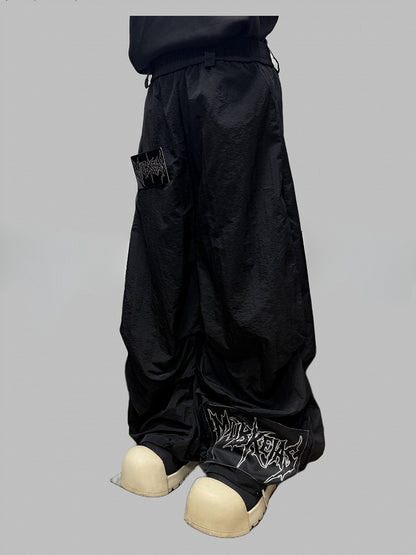 Schnitt Wide-Leg Hose Letter Schwarz Verziert