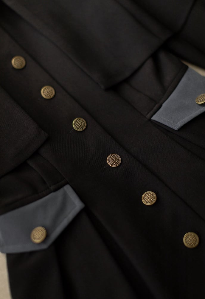 Black Retro Elegant Front Bronze-tone Buttons Placket Classic One Piece