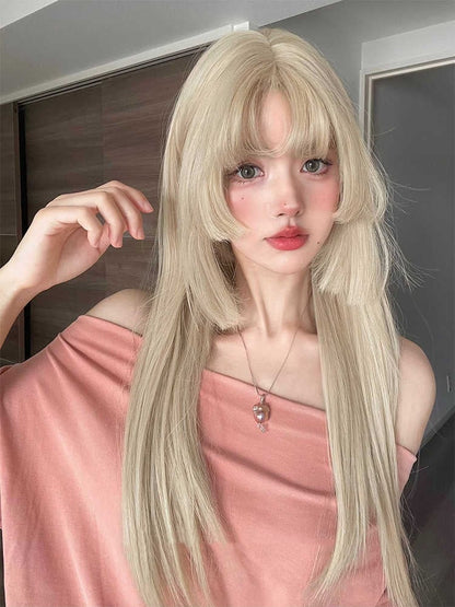 Blonde Hime Cut Long Straight Synthetic Wig