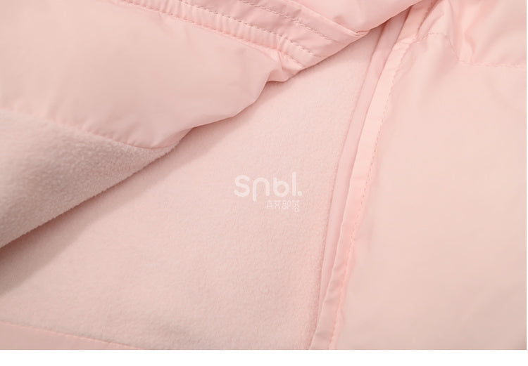 Pink Hooded Down Bowknot Horn Shaped Button Coat