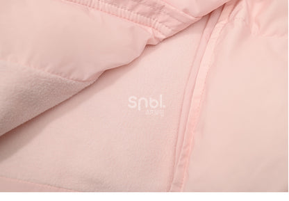 Pink Hooded Down Bowknot Horn Shaped Button Coat