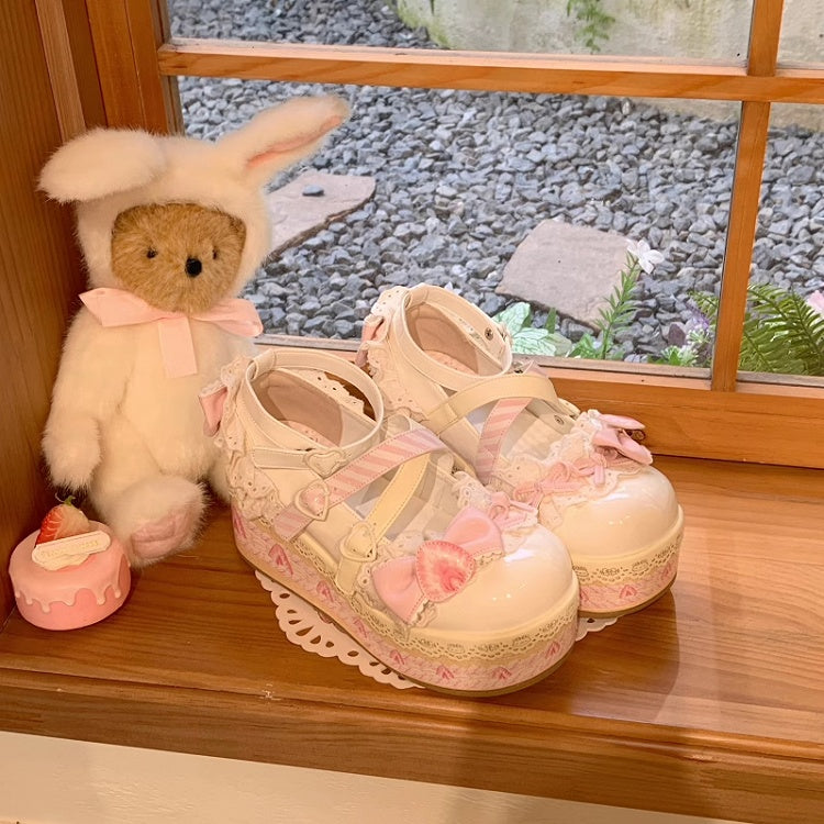 Shoes Lolita Sweet Strawberry Chocolate White Jane Mary Platforms Cake