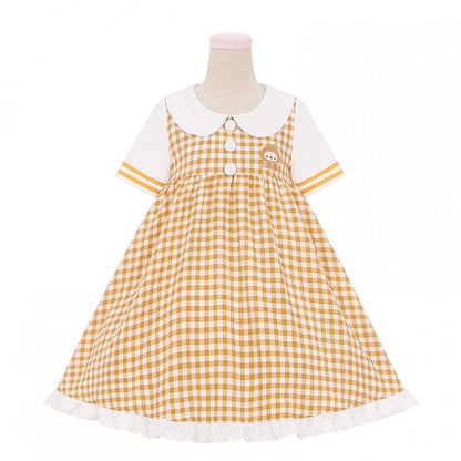 Robe à carreaux et manches courtes à col Peter Pan Orange Bear
