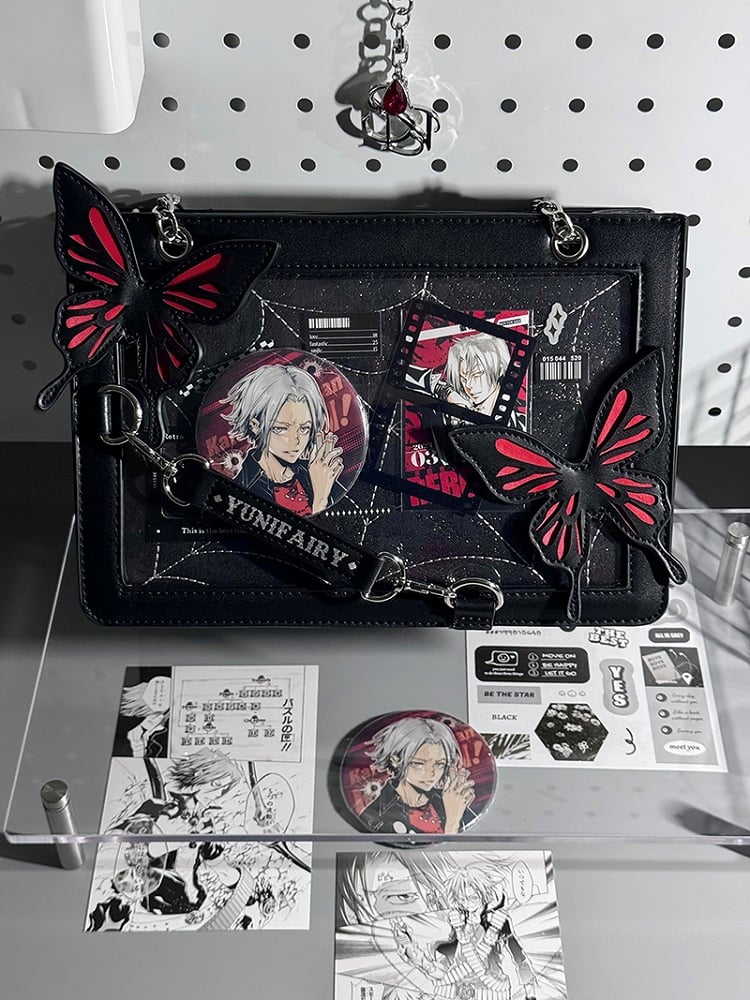 Red Butterfly Spiderweb Detail Small Version Black Ita Shoulder Bag