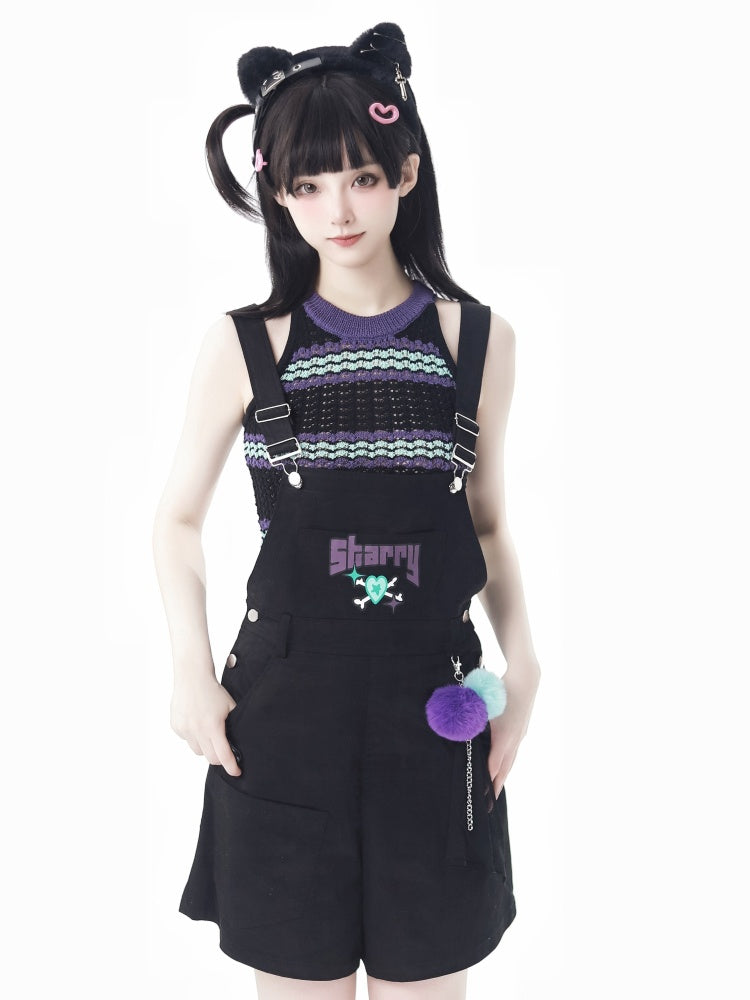 Black and Purple Green Halter Neck Knit Vest