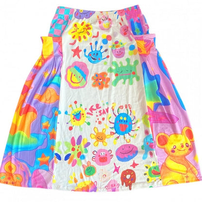 Cartoon Print Colorful A-Line Elastic Waist Skirt Y2K