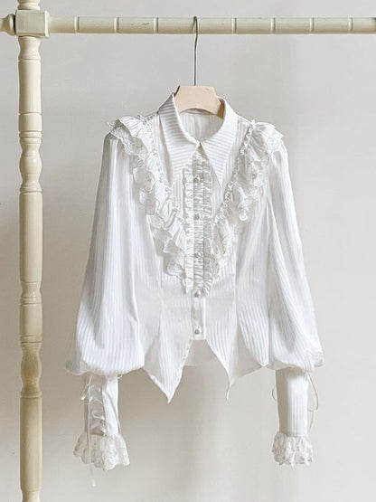 Lolita Long Pointed Collar Shirt White Sleeves Foldover Gothic