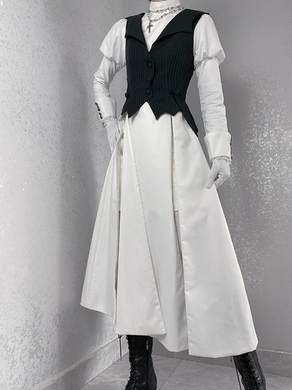 Gothic Ouji Swallow Curved Hem Wings and Black Waistcoat Collar Tail Lolita Bat