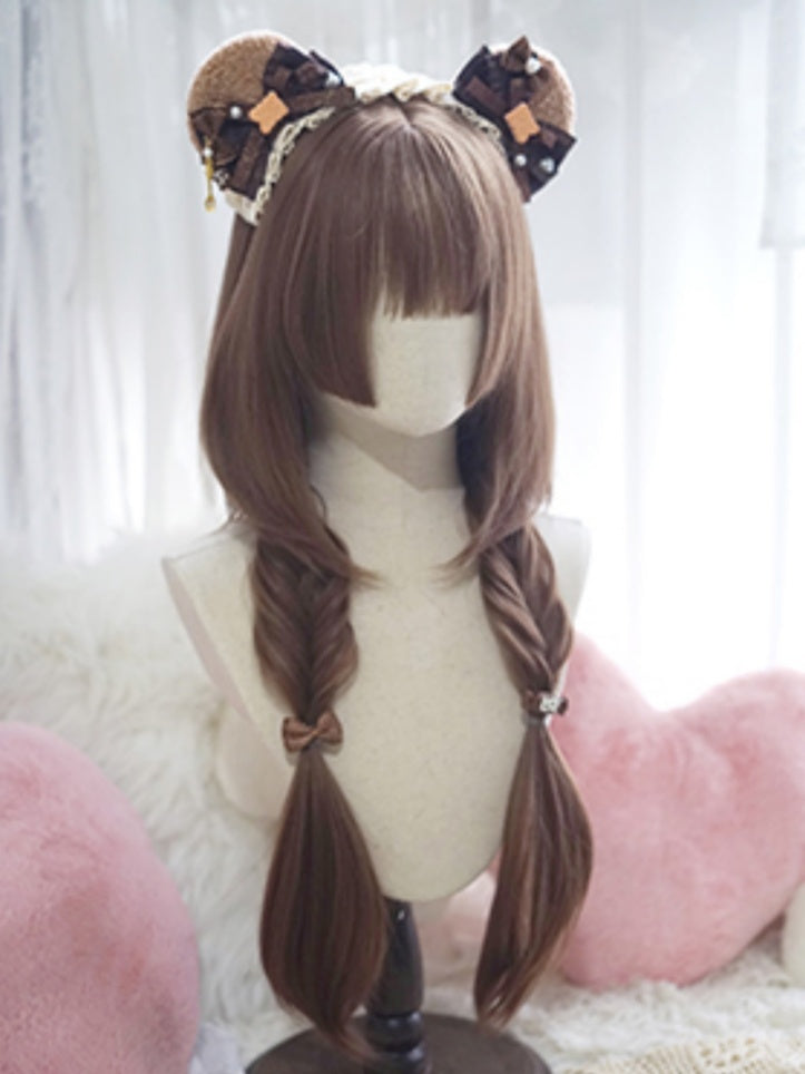 Black/Brown/Light Blonde/White&Blue Waist Length Straight Wig With Full Bangs
