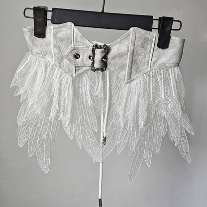 White Corset Lolita Belt Feather Gothic