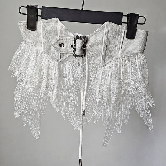 White Corset Lolita Belt Feather Gothic