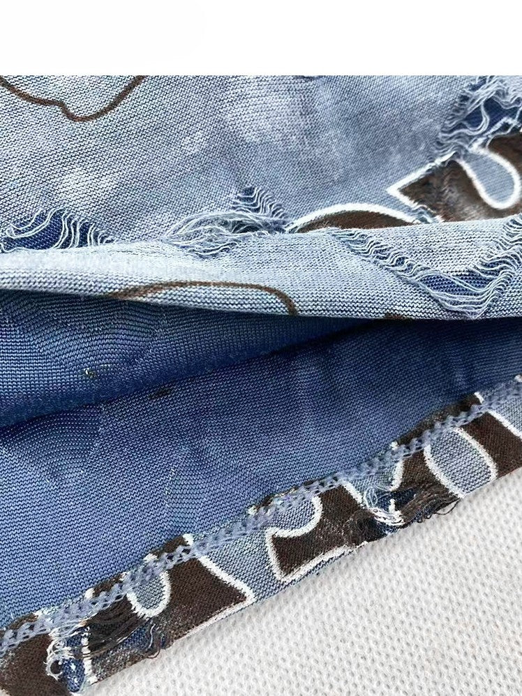 Print Halter Neck Top Letter Kawaii Bittersweet Blue Glamorous