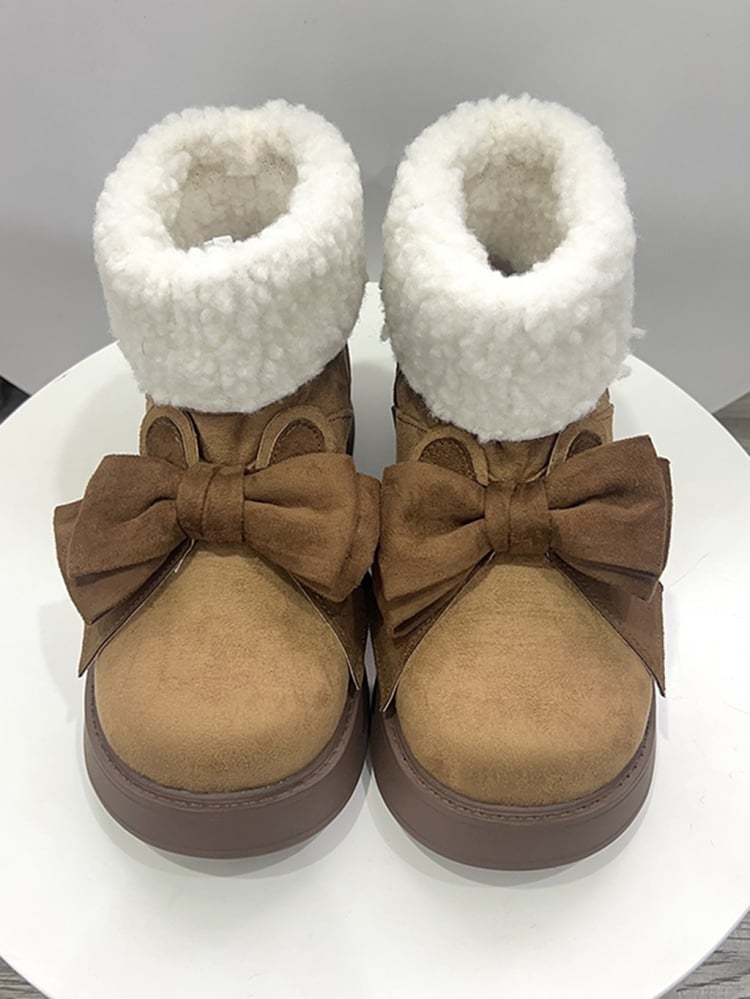 Brown Bunny Ear Bowknot Platform Winter Ugg Boots