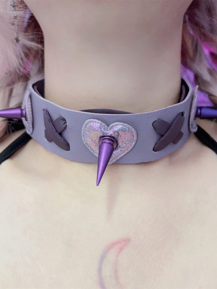 Y2K Purple Stud Details Punk Choker