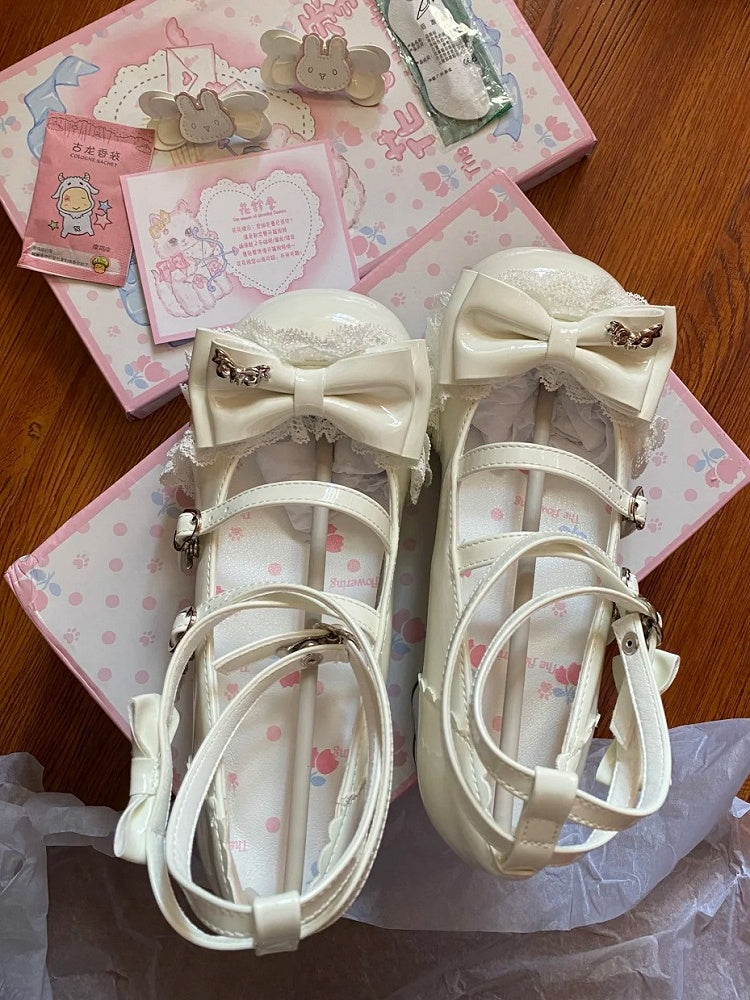 Mid Mary White Accents Bow Rabbit - Sweet Janes PU with Lolita Theme Heel