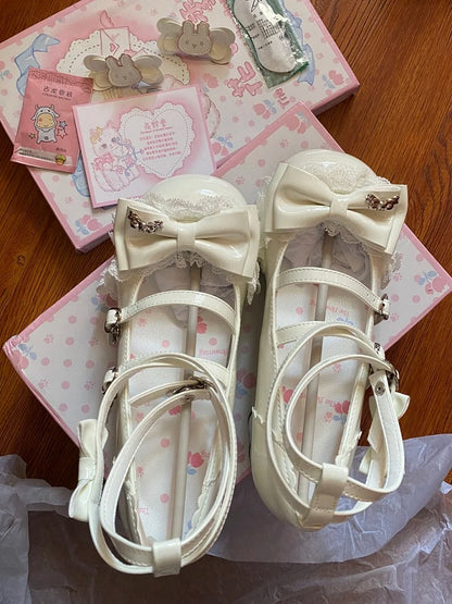 Mid Mary White Accents Bow Rabbit - Sweet Janes PU with Lolita Theme Heel