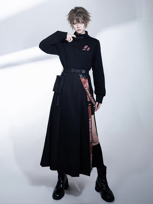 and Black Waist Cargo Straps Bag Skirt High with Slit