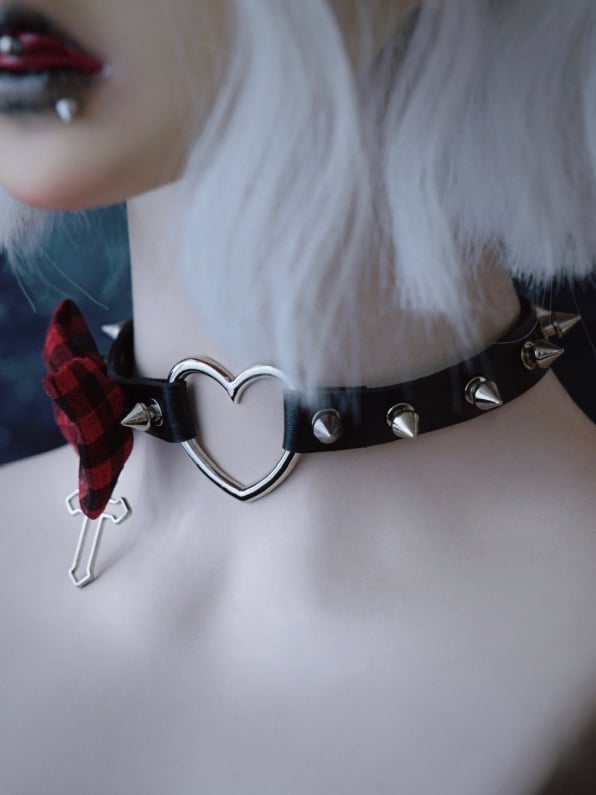 Und Kreuz Schwarz Mit Plaid Herz Muster Anhänger Rot Schnalle Bowknot Choker