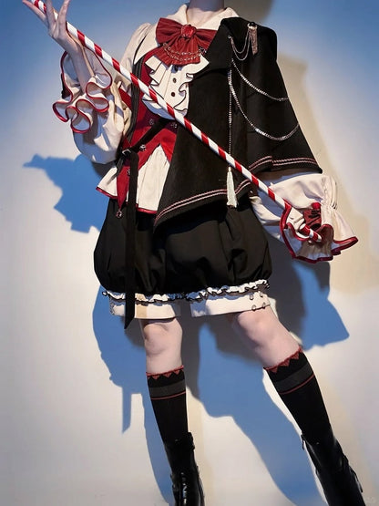 Red and Black Striped Ouji Fashion Waistcoat