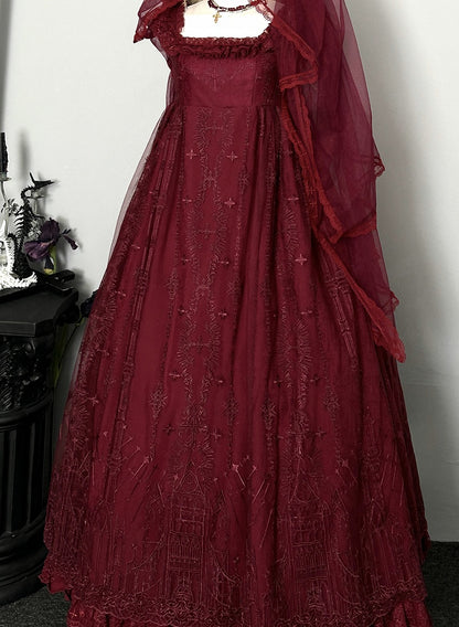 Robe taille empire cathédrale rouge style gothique Lolita JSK