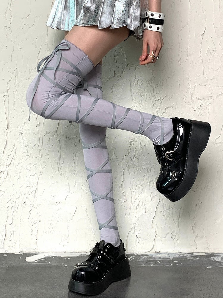 Crisscross Overknee Self-tie Stockings Straps White/Black/Gray
