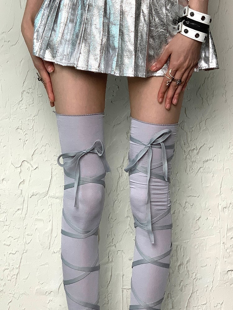 Crisscross Overknee Self-tie Stockings Straps White/Black/Gray