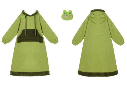 Green Frog Hooded Fleece Pajama Lounge Wear