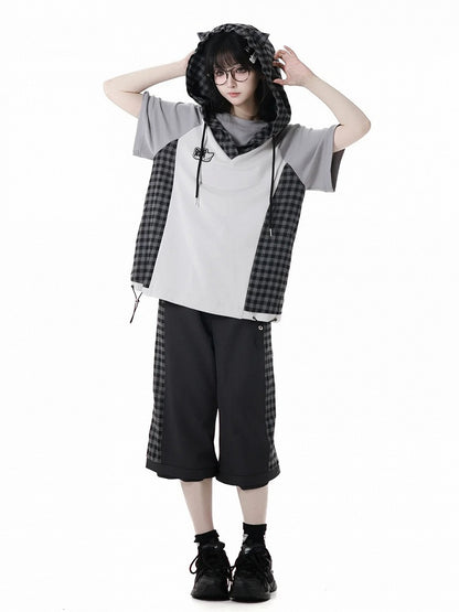 Wear Ways Zip Cuffs Techwear Two Pants/Shorts Black Plaid with Snap Belt