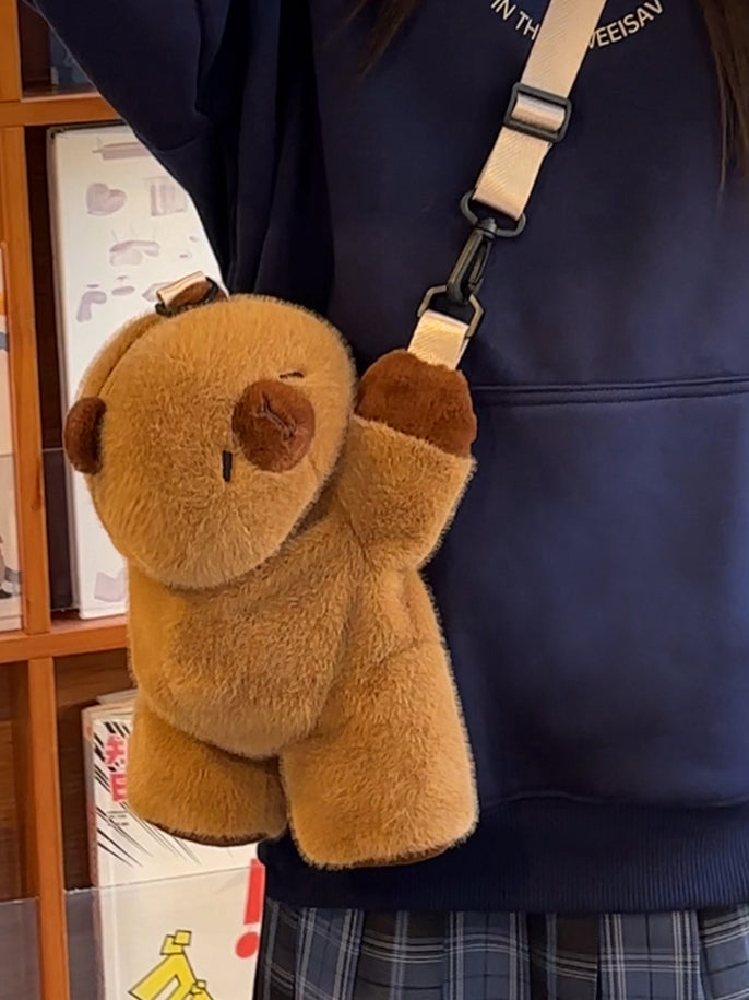Cute Capybara Brown Plush Backpack/Crossbody
