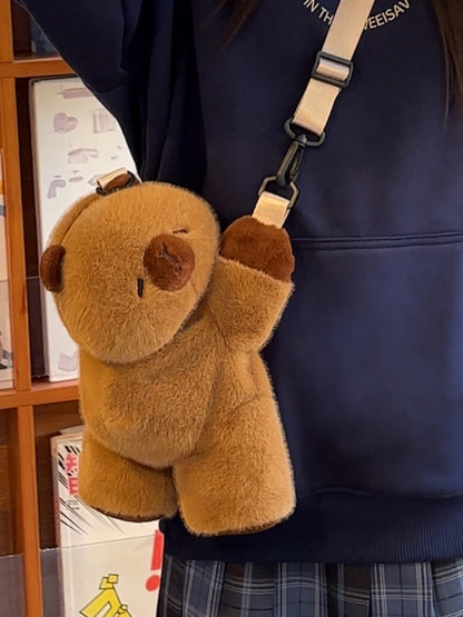 Cute Capybara Brown Plush Backpack/Crossbody