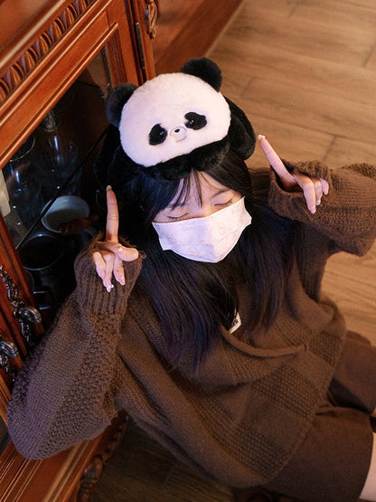 Chapeau en peluche panda mignon noir et blanc