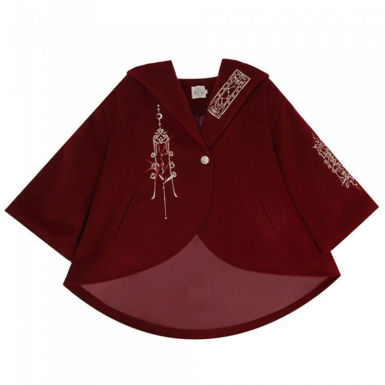 Red New Year Outfit Details Unisex Hooded Cape Coat