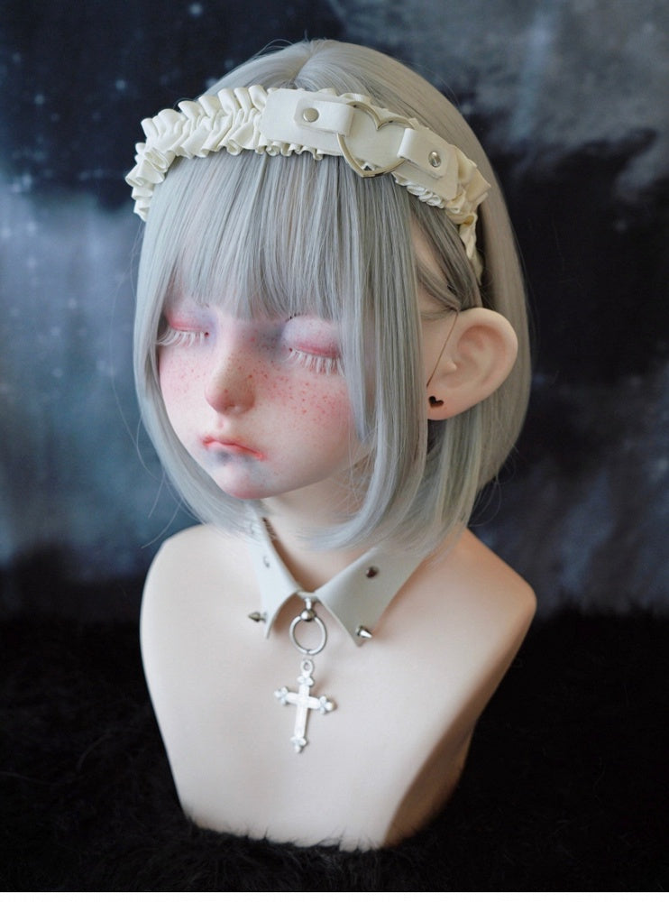White Gothic Handmade Heart-shaped Ring Ruffled KC