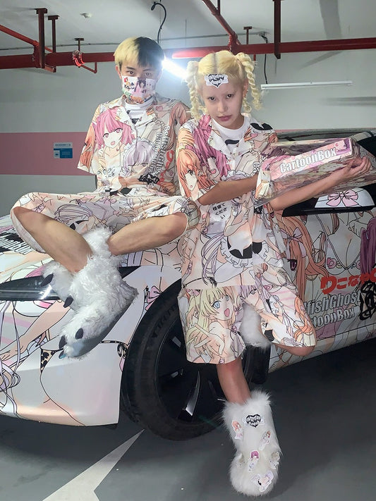 Colorful Cartoon Set Print Pajamas