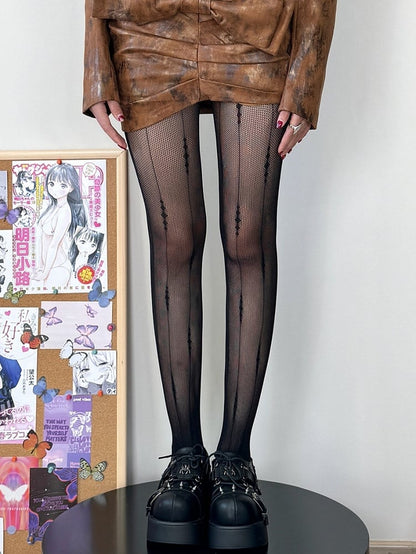 Brown/Black/White Pattern Striped Tights