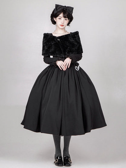 ブラックフェイクファーの心地よいプラッシュショール