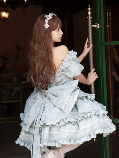 Green Corset Waist Dress Ruffle Skirt Princess