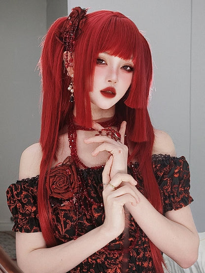 Red Hime Cut Long Straight Synthetic Wig