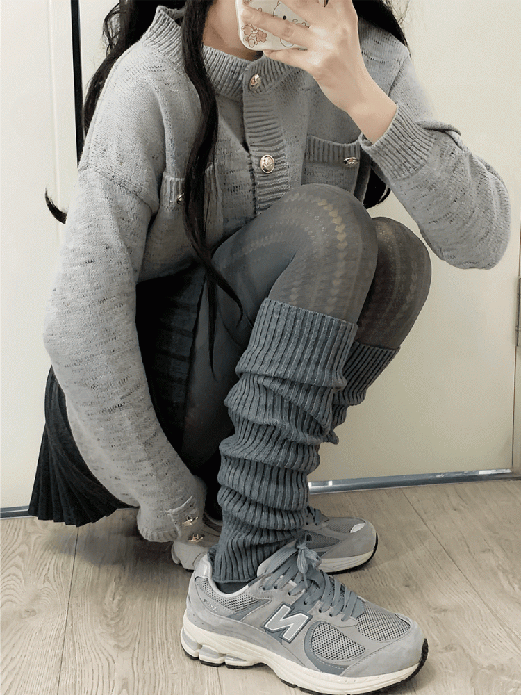 Jambières tricotées blanc cassé/kaki/gris/noir