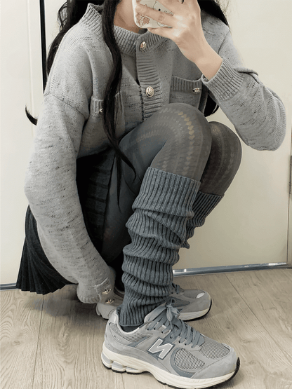 Jambières tricotées blanc cassé/kaki/gris/noir