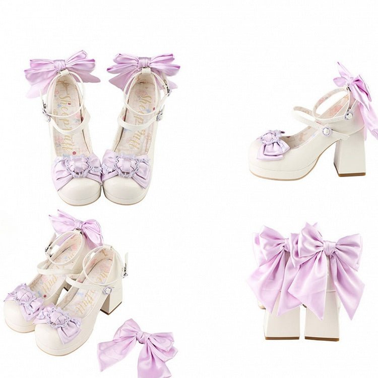 Block Polished Top Platform Heels at WhitePurple High Bow