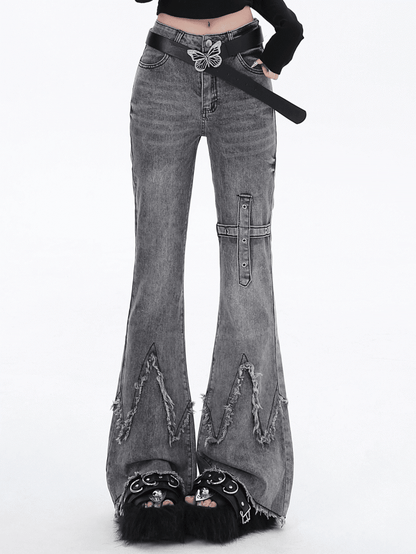 Flared Jeans Gray Edge Fit Raw Slim